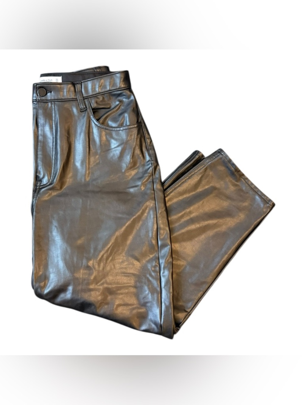 Abercrombie& Fitch CL Black Ultra High Rise Ankle Straight Vegan Leather Pants